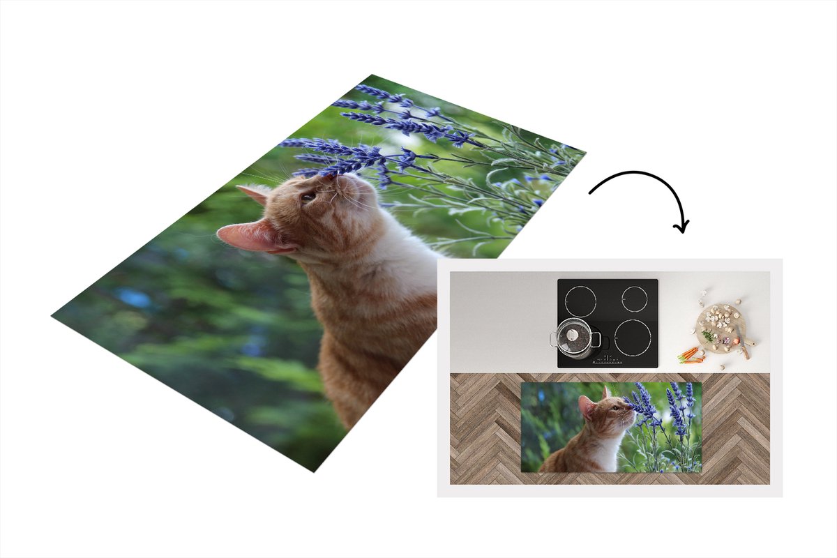 KitchenYeah Keukenloper - Loper keuken - Kat - Bloemen - Paars - 120x60 cm - Keukenloper vinyl Multicolor