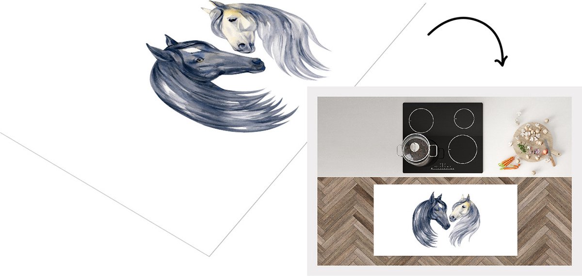 Keukenloper - Loper keuken - Paarden - Waterverf - Ruit - 120x60 cm - Keukenloper vinyl