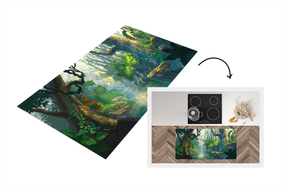 KitchenYeah Keukenloper - Loper keuken - Bos - Rivier - Schilderij - 120x60 cm - Keukenloper vinyl Multicolor