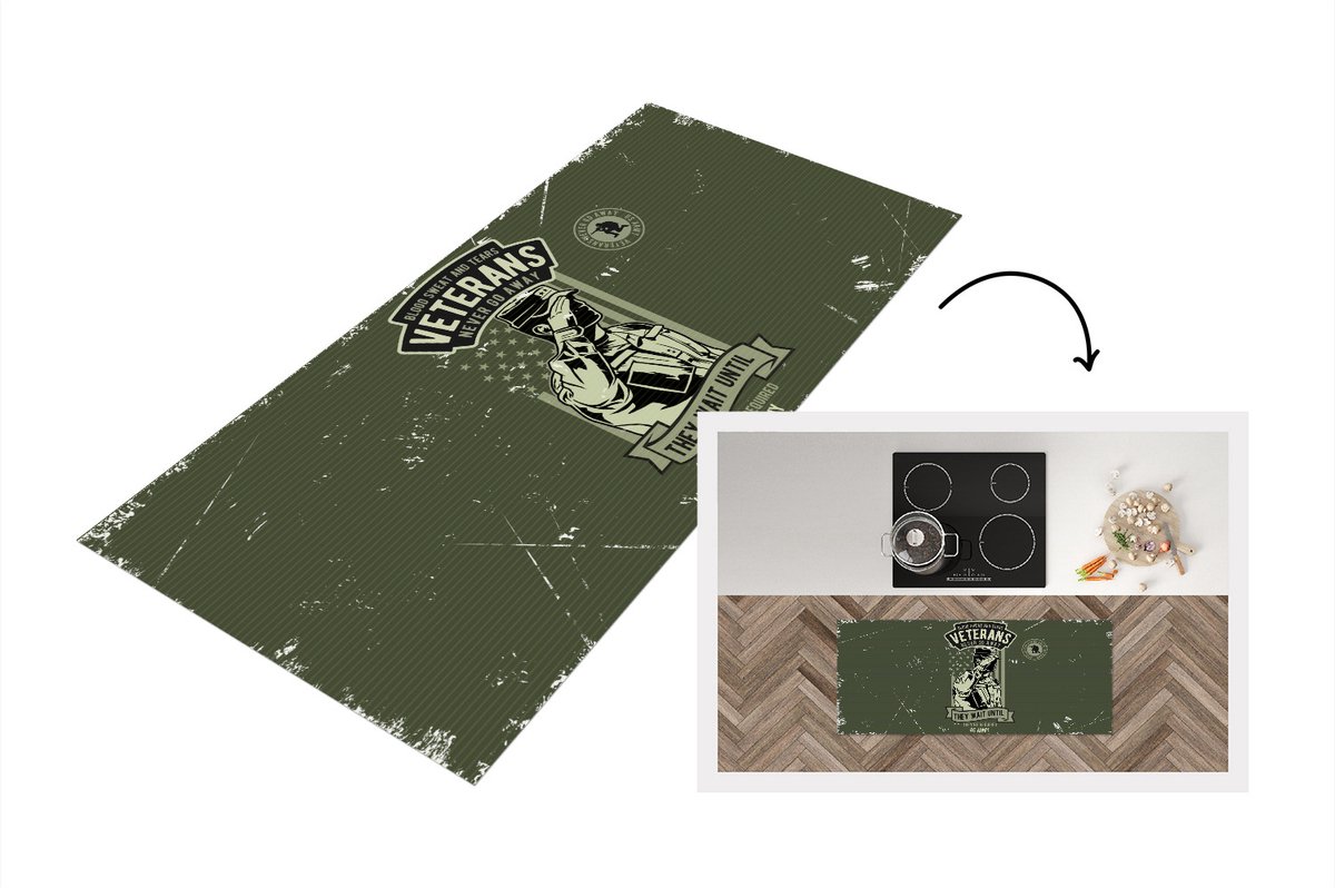 KitchenYeah Keukenloper - Loper keuken - Vintage - Leger - Amerika - 120x50 cm - Keukenloper vinyl Multicolor