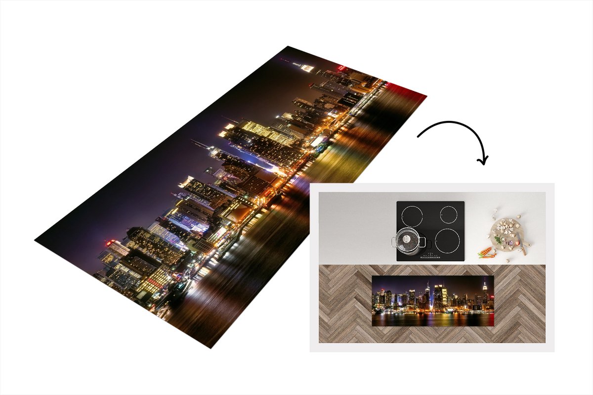 KitchenYeah Keukenloper - Loper keuken - New York - Manhattan - Skyline - 120x50 cm - Keukenloper vinyl Multicolor