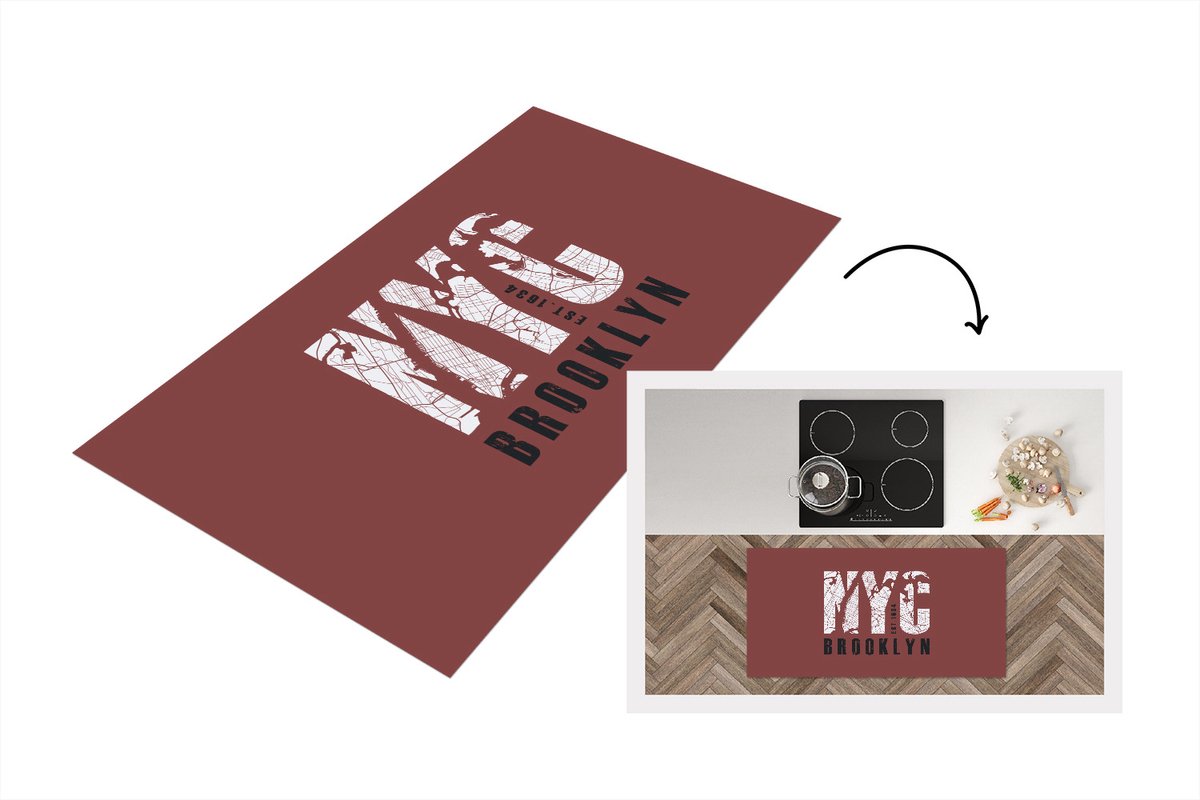 KitchenYeah Keukenloper - Loper keuken - New York - Plattegrond - NYC - 120x60 cm - Keukenloper vinyl - Stadskaart Multicolor