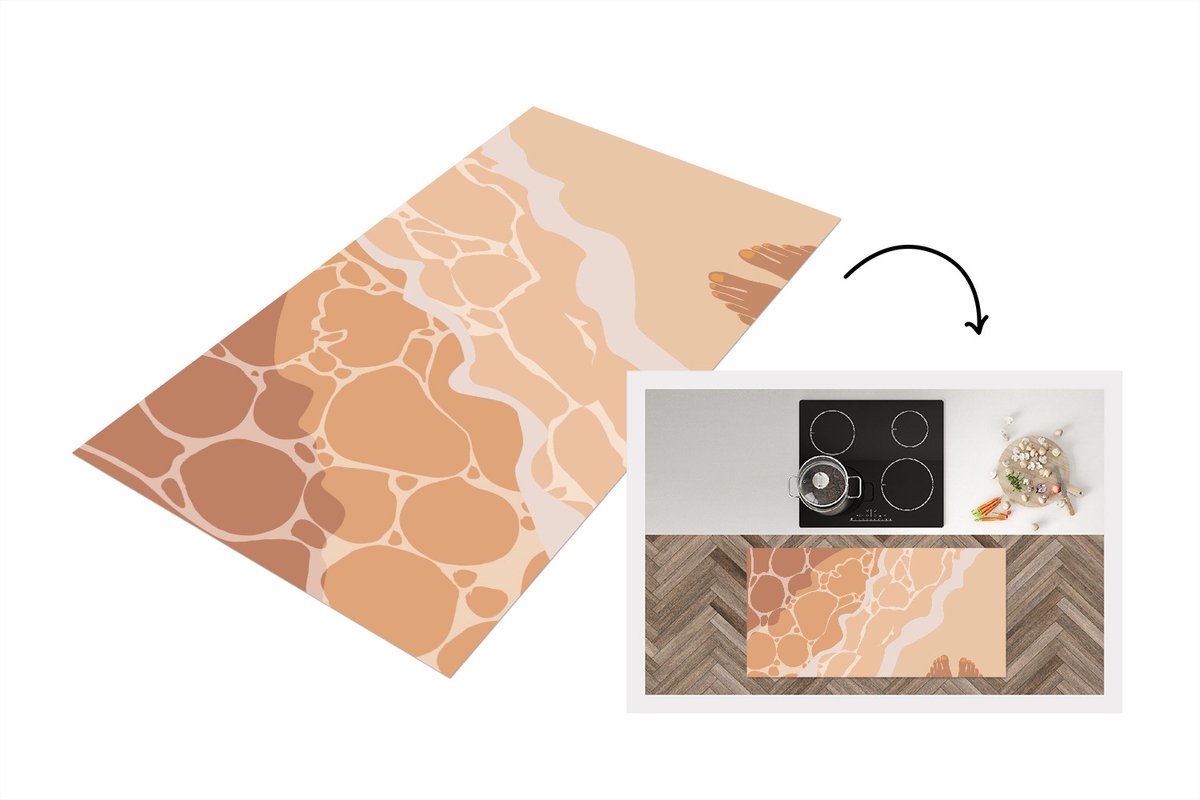 KitchenYeah Keukenloper - Loper keuken - Strand - Golf - Voeten - 120x60 cm - Keukenloper vinyl Multicolor