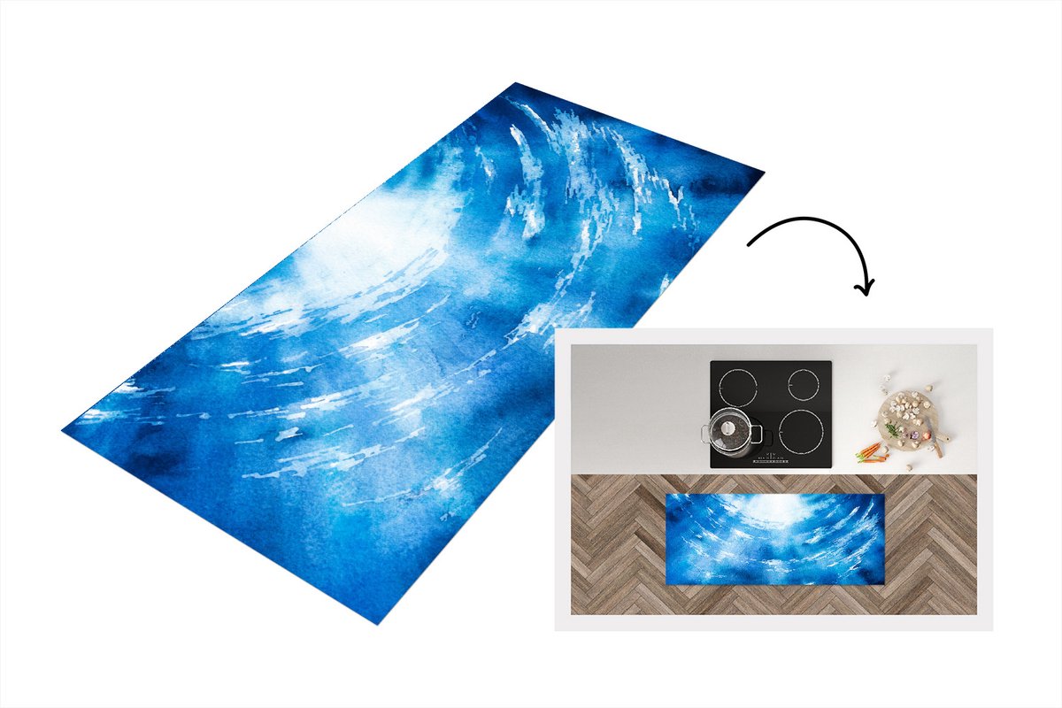 KitchenYeah Keukenloper - Loper keuken - Water - Zon - Zee - 120x50 cm - Keukenloper vinyl Multicolor