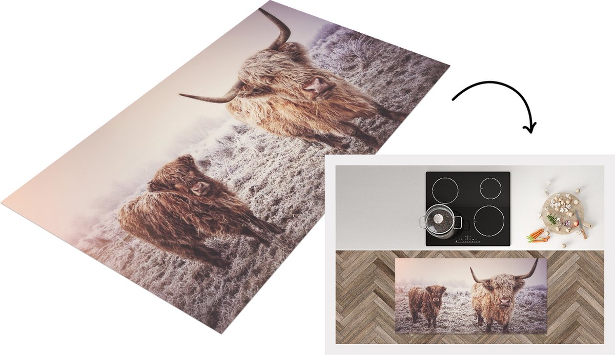 KitchenYeah Keukenloper - Loper keuken - Schotse hooglanders - Licht - Lucht - 120x60 cm - Keukenloper vinyl Multicolor