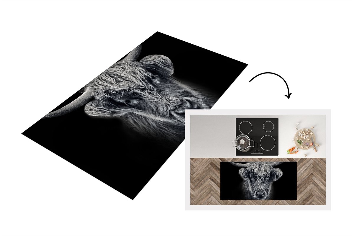KitchenYeah Keukenloper - Loper keuken - Schotse hooglander - Zwart - Haren - Keukenloper vinyl, foto 2