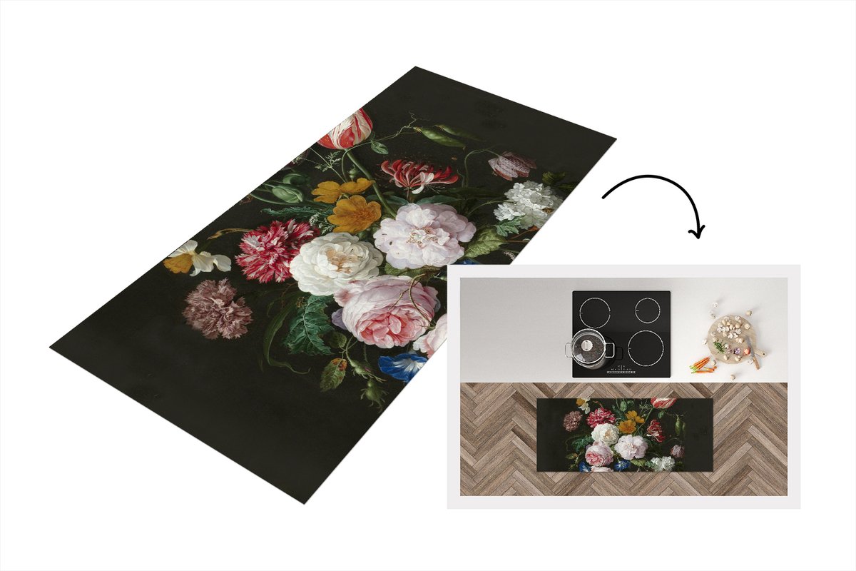 KitchenYeah Keukenloper - Loper keuken - Stilleven met bloemen in een glazen vaas - Schilderij van Jan Davidsz. de Heem - 120x50 cm - Keukenloper vinyl Multicolor