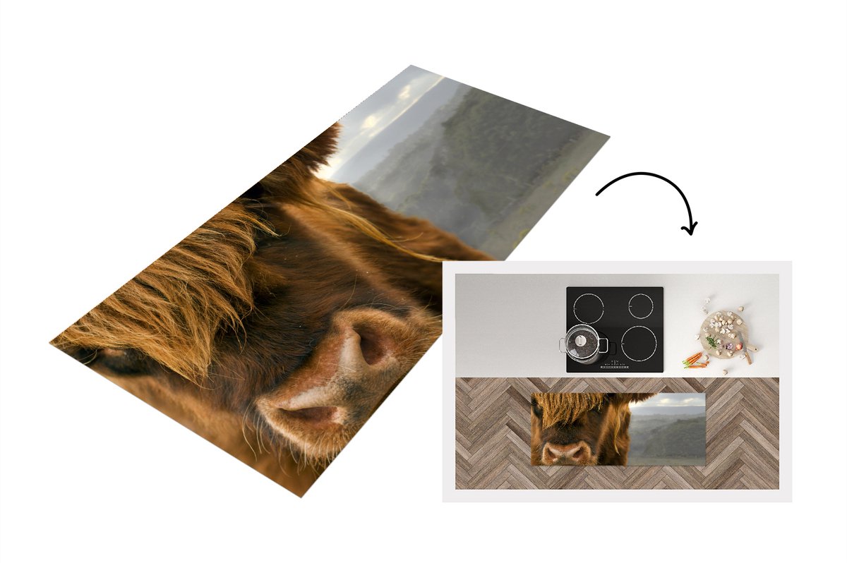 KitchenYeah Keukenloper - Loper keuken - Schotse Hooglander - Oranje - Neus - 120x50 cm - Keukenloper vinyl Multicolor