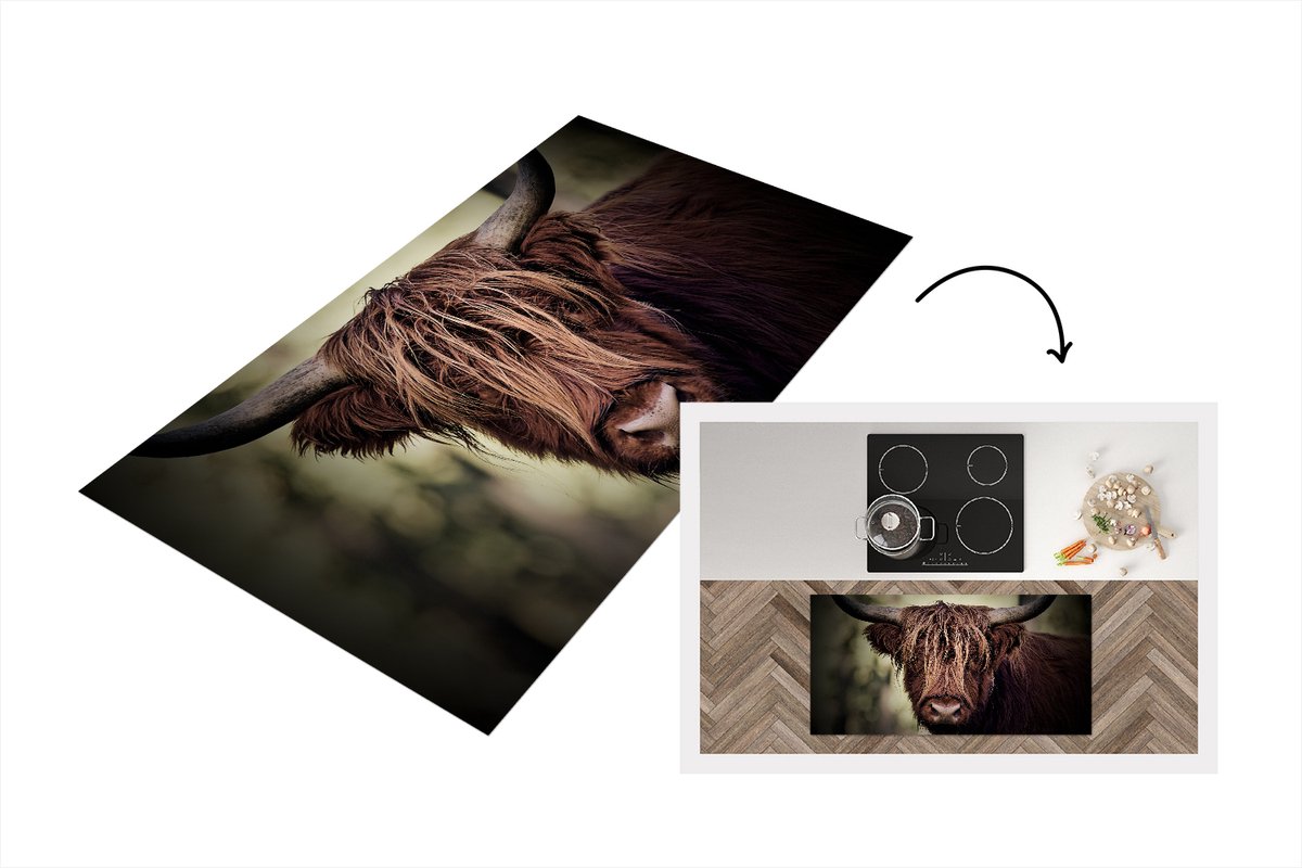 KitchenYeah Keukenloper - Loper keuken - Schotse hooglander - Licht - Portret - 120x60 cm - Keukenloper vinyl Multicolor