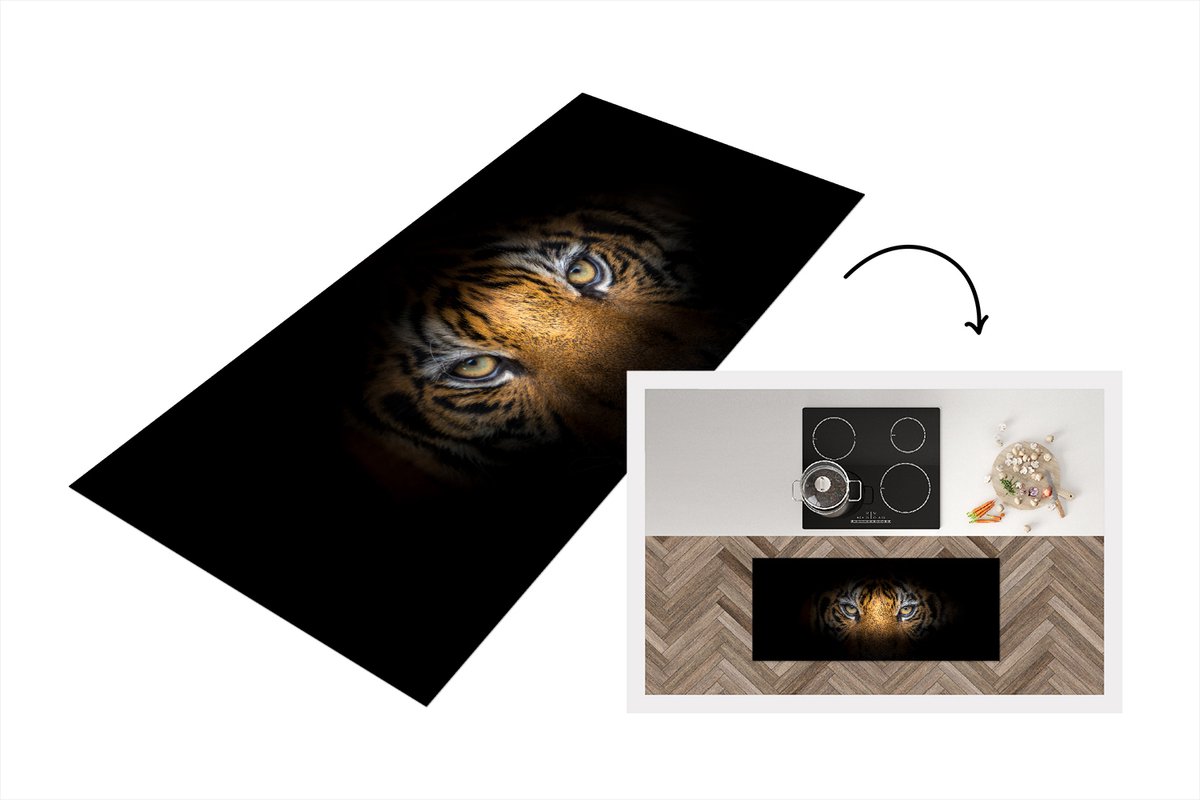 KitchenYeah Keukenloper - Loper keuken - Tijger - Oog - Dier - 120x50 cm - Keukenloper vinyl Multicolor