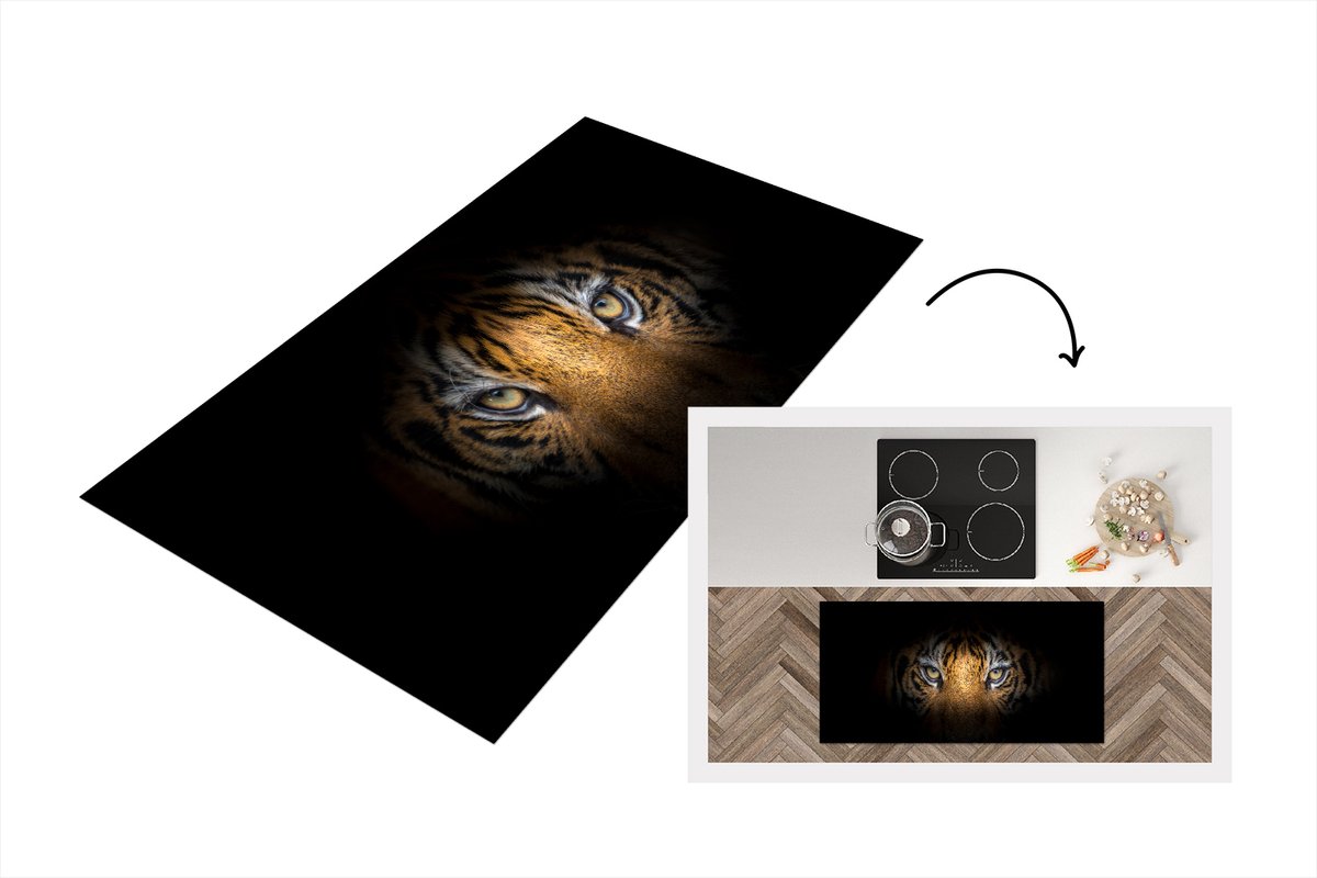 KitchenYeah Keukenloper - Loper keuken - Tijger - Oog - Dier - 120x60 cm - Keukenloper vinyl Multicolor