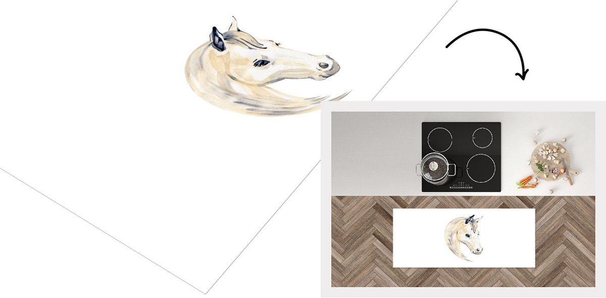 KitchenYeah Keukenloper - Loper keuken - Paard - Aquarelverf - Haar - 120x50 cm - Keukenloper vinyl Multicolor