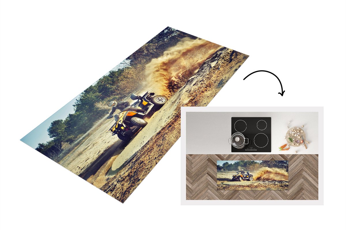 KitchenYeah Keukenloper - Loper keuken - Quad - Race - Zand - 120x50 cm - Keukenloper vinyl Multicolor