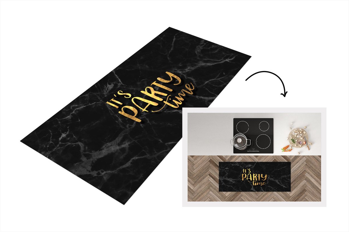 KitchenYeah Keukenloper - Loper keuken - Quote - Feest - Goud - Marmer - 120x50 cm - Keukenloper vinyl Multicolor