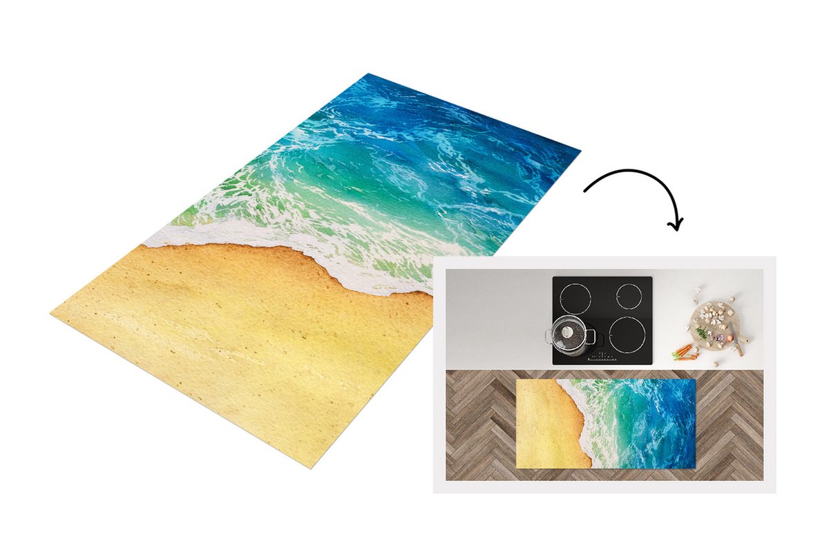KitchenYeah Keukenloper - Loper keuken - Zee - Golf - Strand - 120x60 cm - Keukenloper vinyl Multicolor