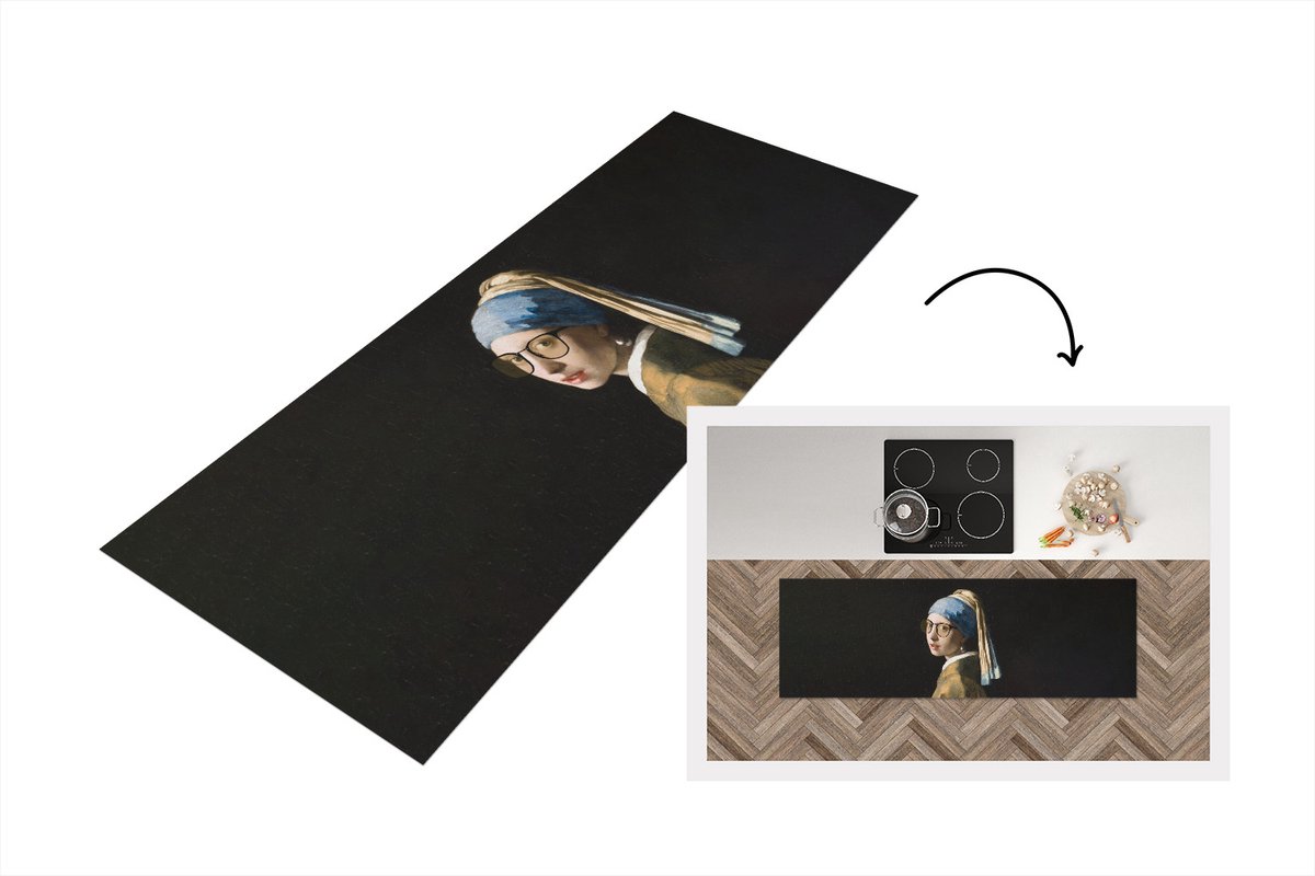 KitchenYeah Keukenloper - Loper keuken - Meisje met de parel - Johannes Vermeer - Bril - 150x50 cm - Keukenloper vinyl Multicolor
