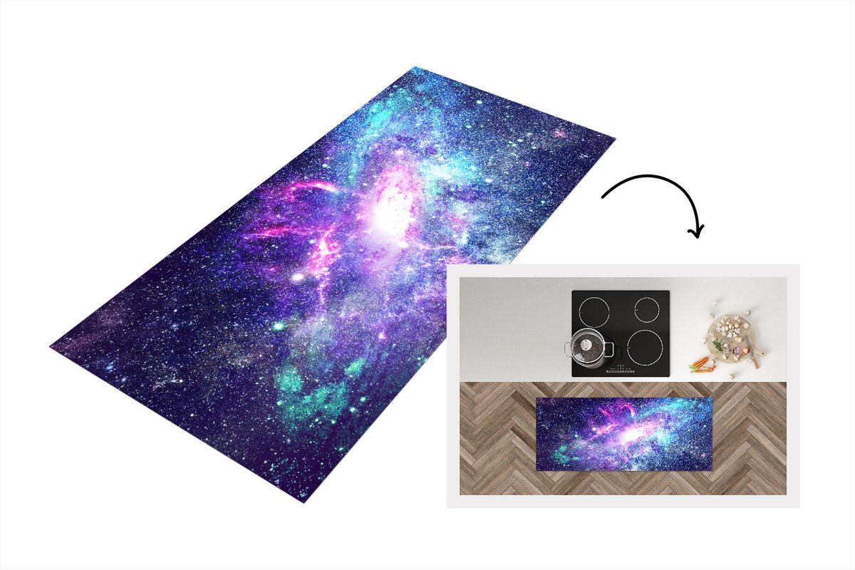 KitchenYeah Keukenloper - Loper keuken - Ruimte - Heelal - Kleuren - 120x50 cm - Keukenloper vinyl Multicolor