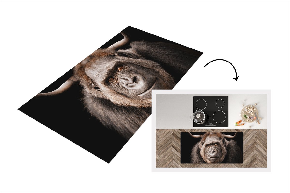 KitchenYeah Keukenloper - Loper keuken - Aap - Schotse hooglander - Gorilla - 120x60 cm - Keukenloper vinyl Multicolor
