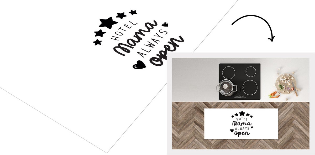 KitchenYeah Keukenloper - Loper keuken - Spreuken - Quotes Hotel Mama Always Open - Moederdag - Moeder cadeau - Zwart - Wit - 120x50 cm - Keukenloper vinyl Multicolor