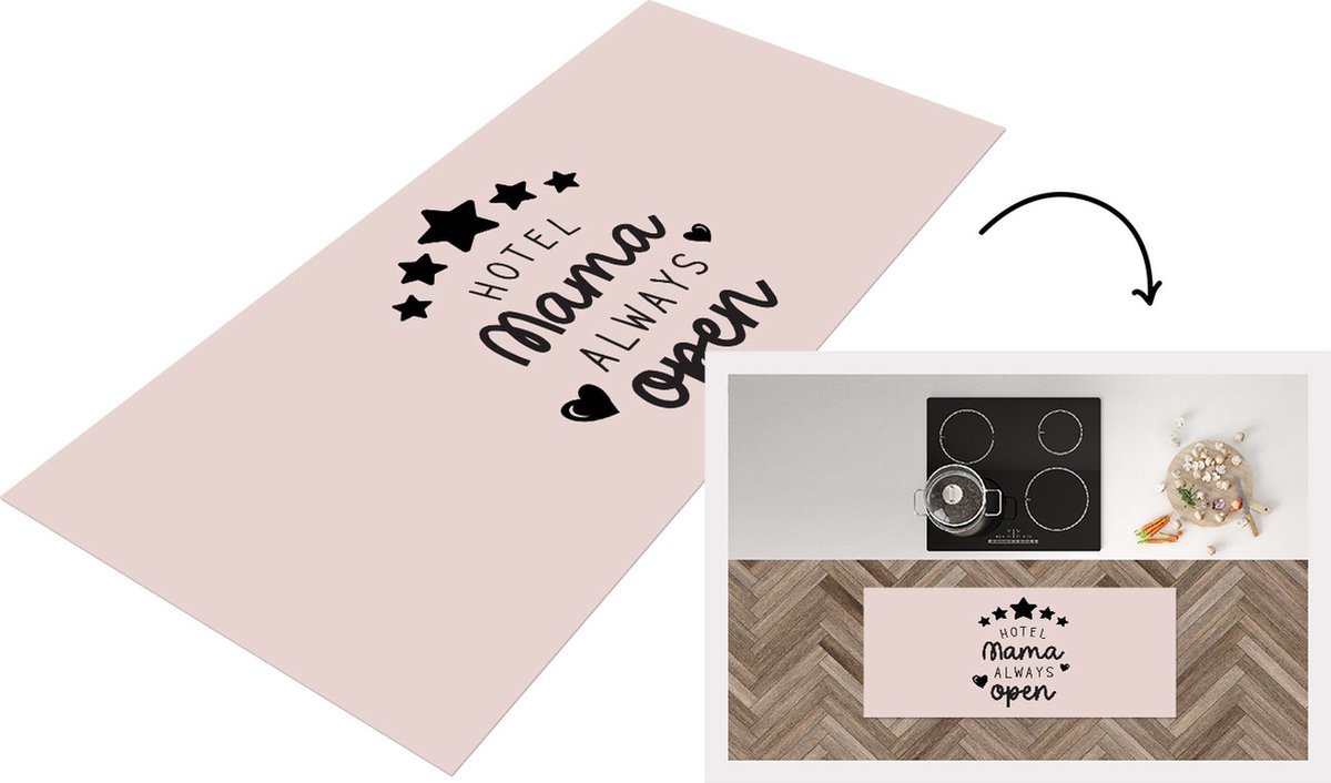 KitchenYeah Keukenloper - Loper keuken - Quotes - Hotel mama always open - Spreuken - Mama - 120x50 cm - Keukenloper vinyl Multicolor