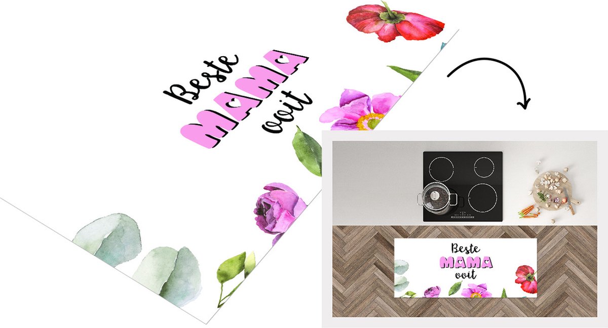 KitchenYeah Keukenloper - Loper keuken - Quotes - Beste mama ooit - Spreuken - Mama - 120x50 cm - Keukenloper vinyl Multicolor