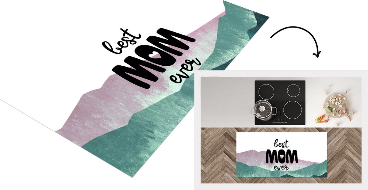 KitchenYeah Keukenloper - Loper keuken - Spreuken - Best mom ever - Quotes - Mama - 120x60 cm - Keukenloper vinyl Multicolor