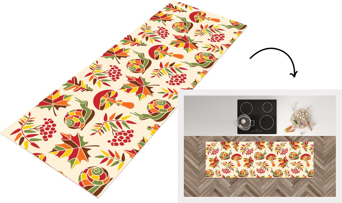 Keukenloper - Loper keuken - Herfst - Slakken - Patroon - 180x60 cm - Keukenloper vinyl