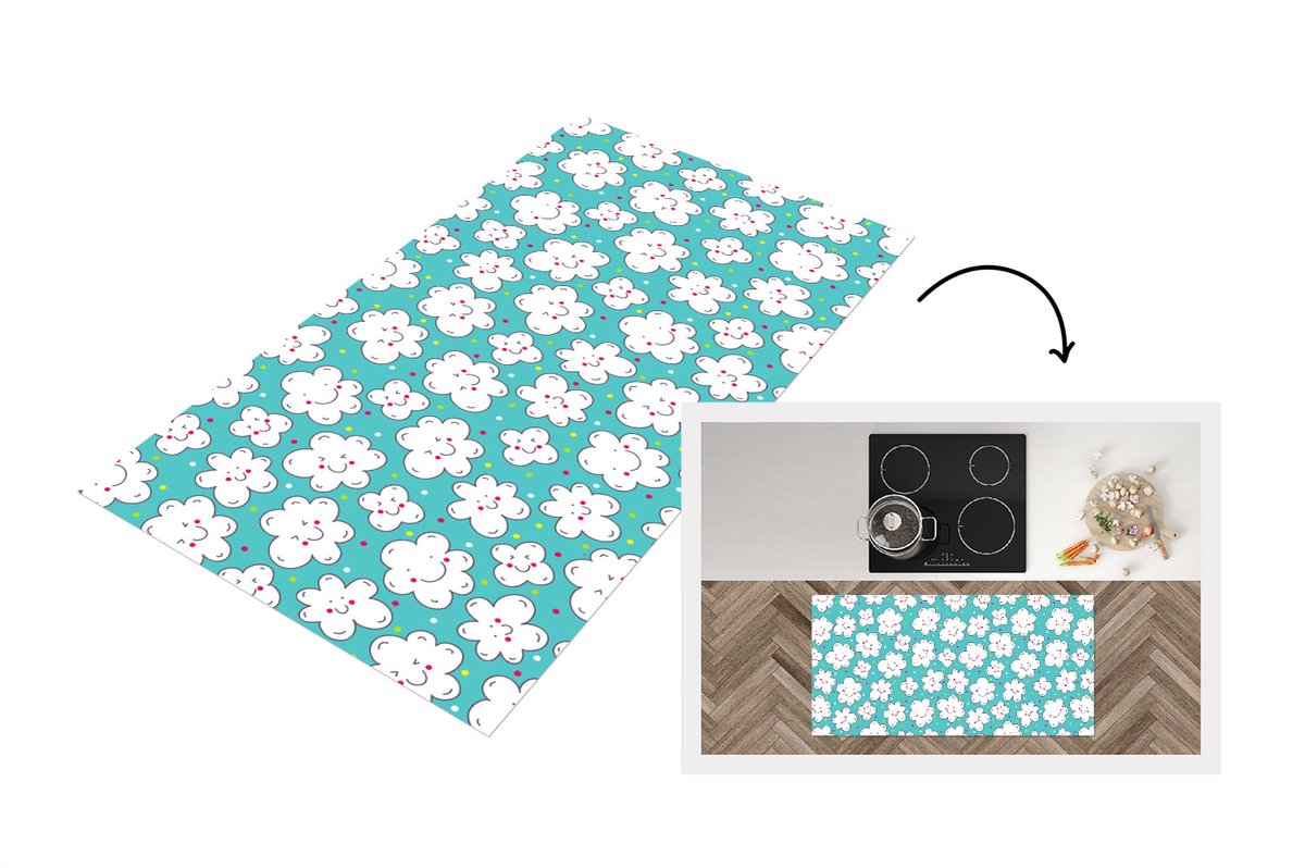 KitchenYeah Keukenloper - Loper keuken - Patronen - Wolk - Lucht - 120x60 cm - Keukenloper vinyl Multicolor