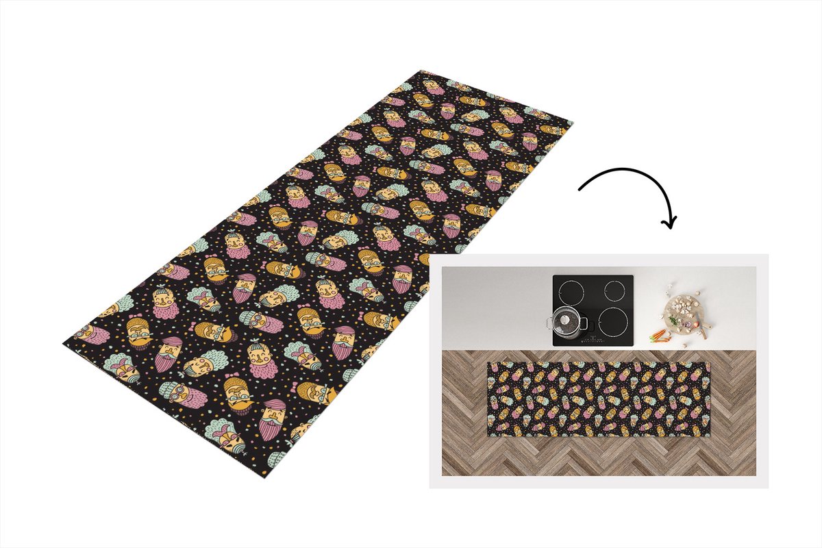 KitchenYeah Keukenloper - Loper keuken - Patronen - Baard - Gezicht - 150x50 cm - Keukenloper vinyl Multicolor