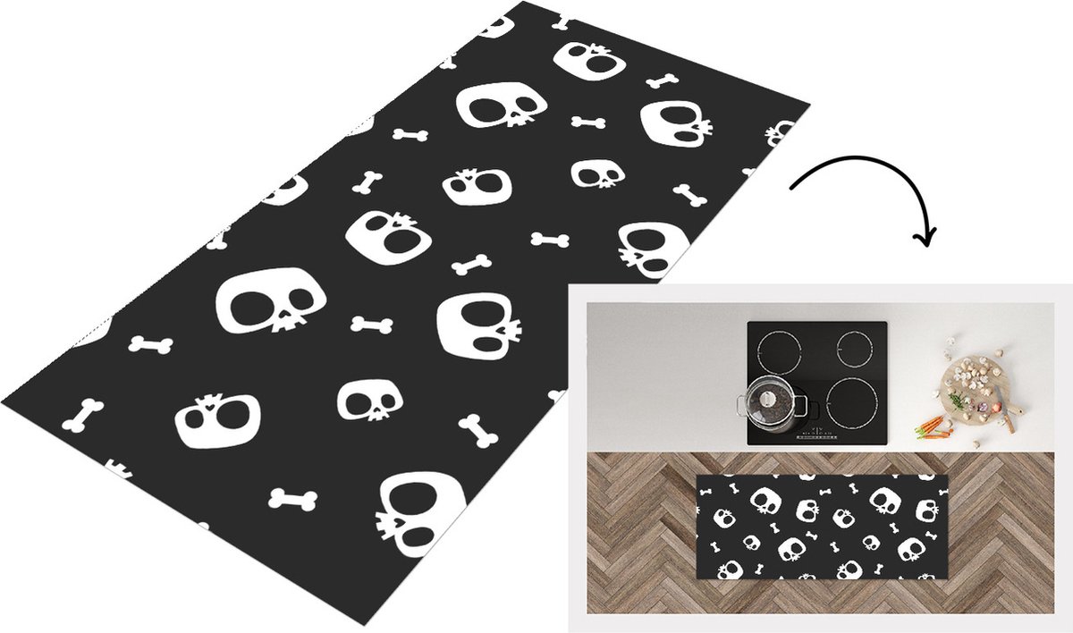 KitchenYeah Keukenloper - Loper keuken - Patronen - Skull - Skelet - Bot - 120x50 cm - Keukenloper vinyl Multicolor