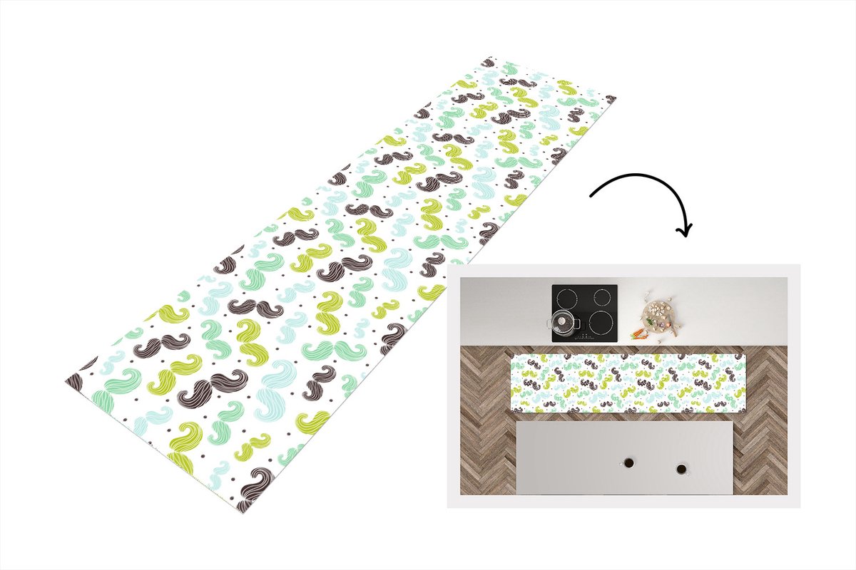 KitchenYeah Keukenloper - Loper keuken - Patronen - Snor - Kleuren - 240x60 cm - Keukenloper vinyl Multicolor