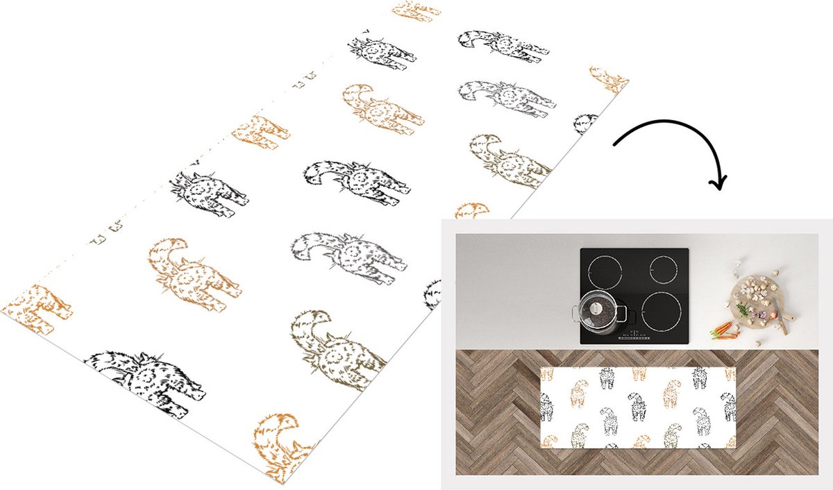 KitchenYeah Keukenloper - Loper keuken - Patronen - Kitten - Kat - 120x50 cm - Keukenloper vinyl Multicolor