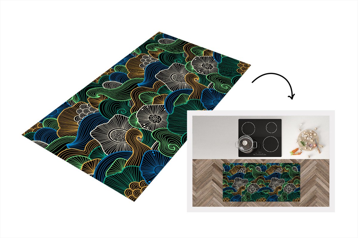 KitchenYeah Keukenloper - Loper keuken - Patroon - Bloemen - Glow - 120x60 cm - Keukenloper vinyl Multicolor