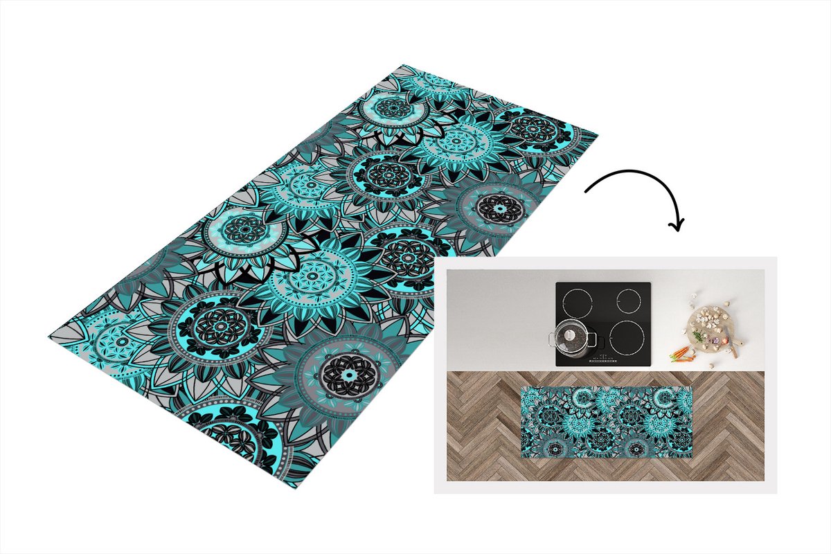 KitchenYeah Keukenloper - Loper keuken - Mandala - Bloemen - Design - 120x50 cm - Keukenloper vinyl Multicolor