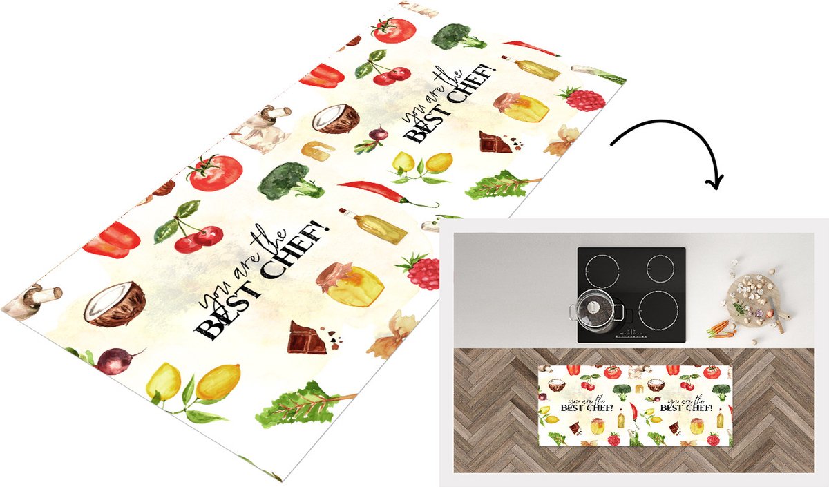 KitchenYeah Keukenloper - Loper keuken - Tekst - You are the best chef - Koken - Eten - Kok - Keuken - Hobby - Spreuken - 120x50 cm - Keukenloper vinyl Multicolor