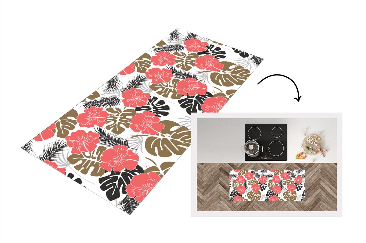 KitchenYeah Keukenloper - Loper keuken - Exotische planten - Patronen - Hawaii - 120x50 cm - Keukenloper vinyl Multicolor
