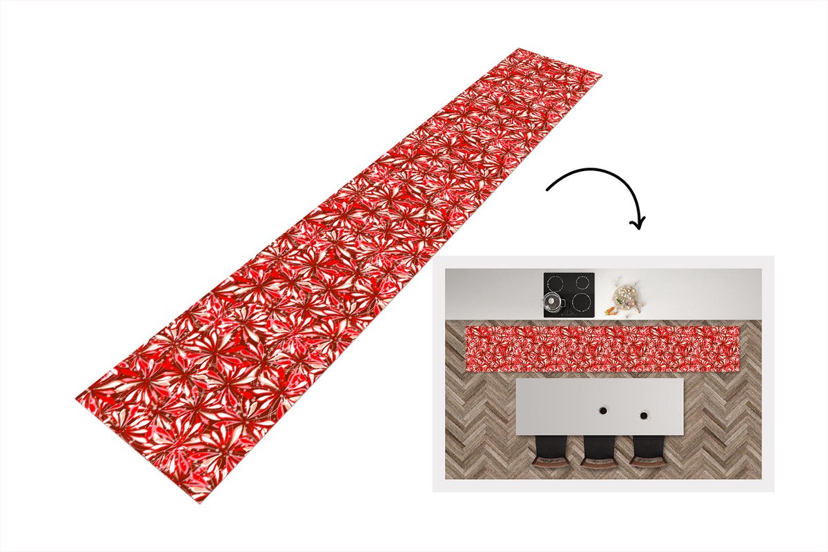 KitchenYeah Keukenloper - Loper keuken - Bloesem - Rood - Patronen - Bloemen - 300x50 cm - Keukenloper vinyl Multicolor