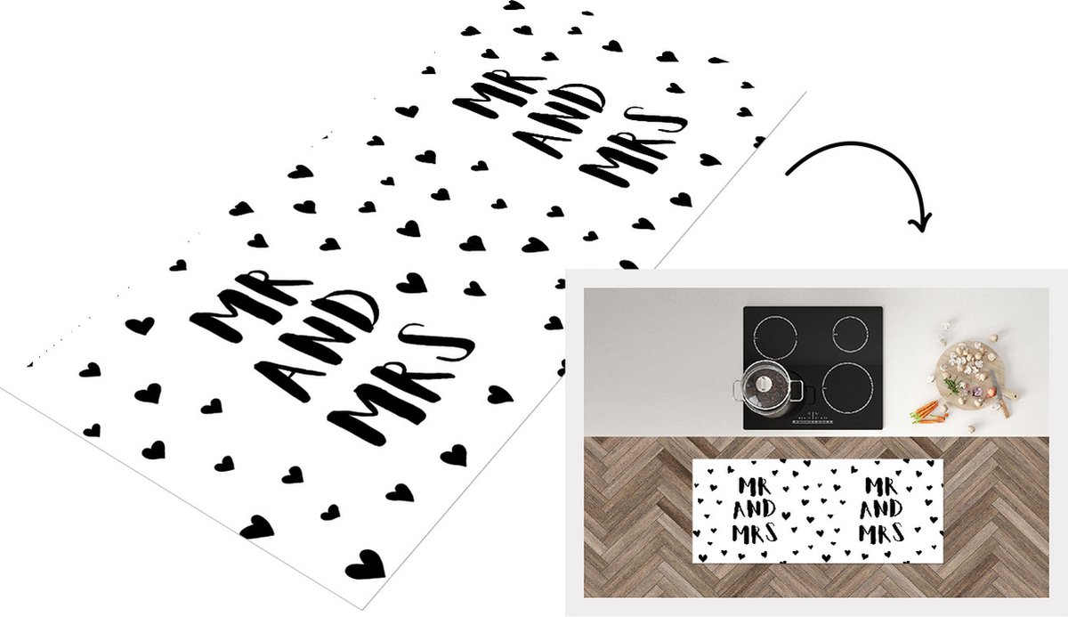 KitchenYeah Keukenloper - Loper keuken - 'Mr and Mrs' - Spreuken - Quotes - Hart - 120x50 cm - Keukenloper vinyl Multicolor