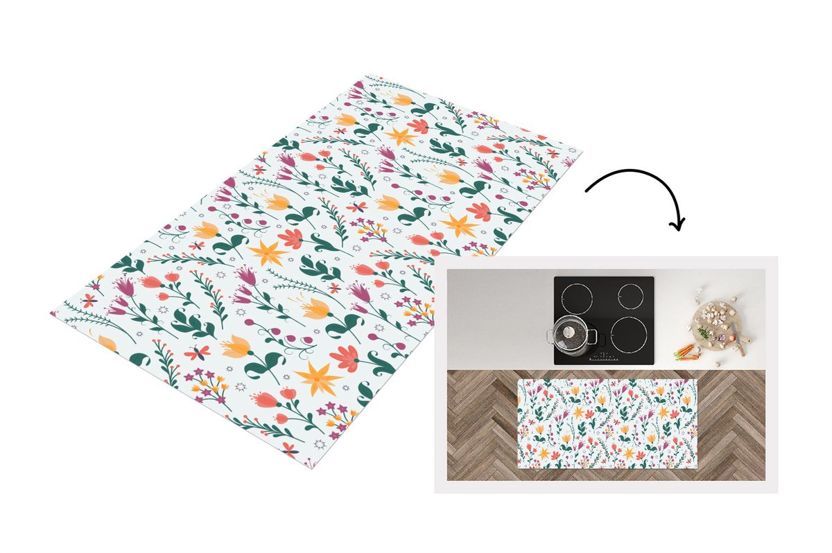 KitchenYeah Keukenloper - Loper keuken - Patronen - Bloemen - Bladeren - 120x60 cm - Keukenloper vinyl Multicolor