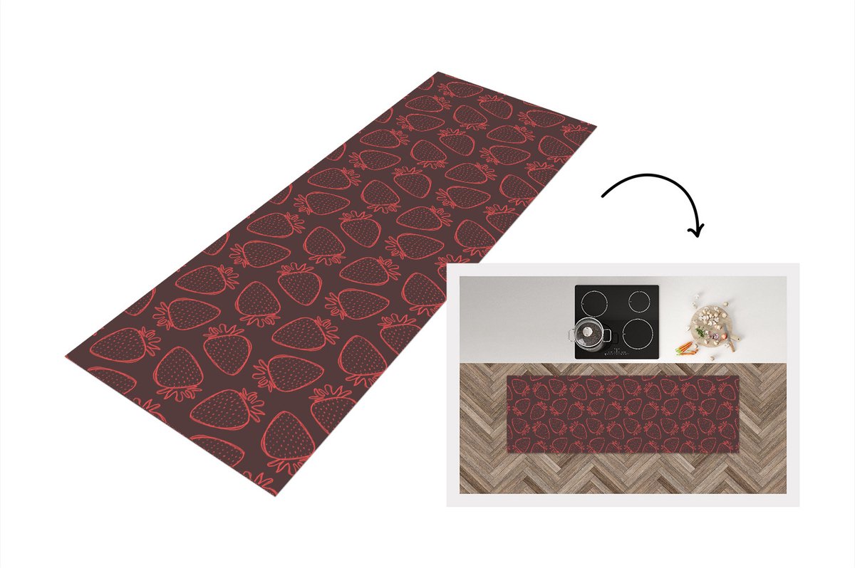 KitchenYeah Keukenloper - Loper keuken - Patronen - Aardbei - Stippen - Fruit - 150x50 cm - Keukenloper vinyl Multicolor
