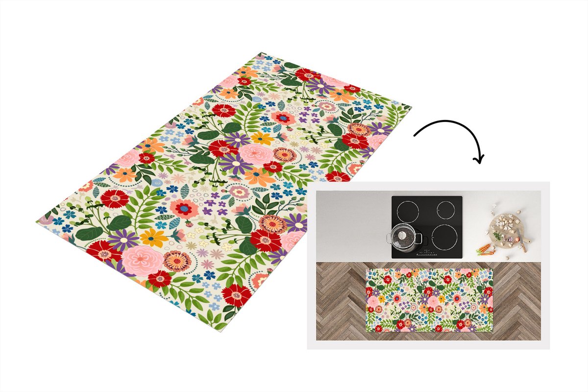 KitchenYeah Keukenloper - Loper keuken - Bladeren - Bloemen - Design - 120x60 cm - Keukenloper vinyl Multicolor