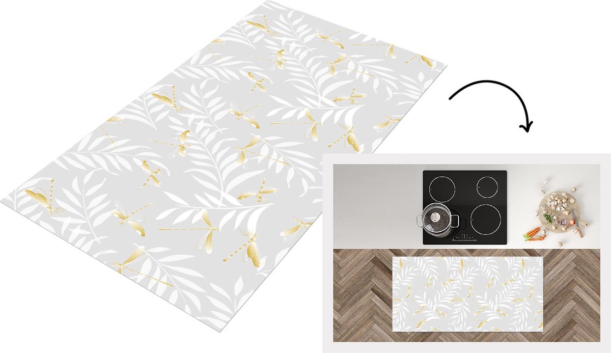 KitchenYeah Keukenloper - Loper keuken - Libelle - Patronen - Goud - Keukenloper vinyl, foto 4
