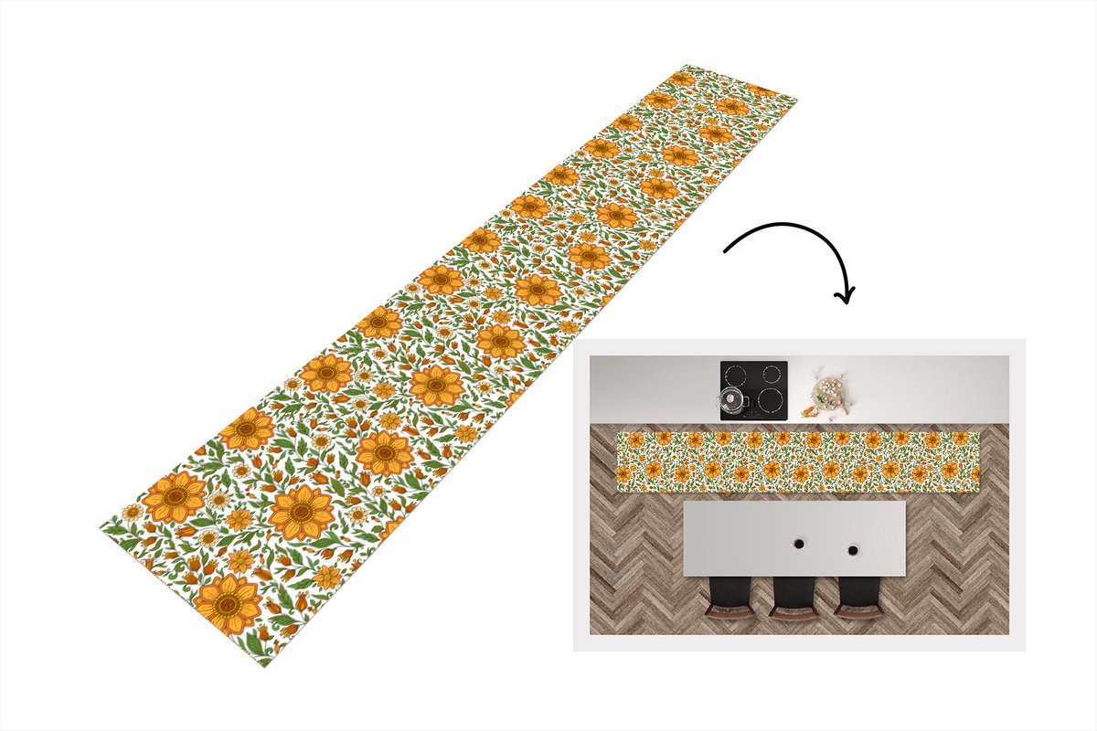 KitchenYeah Keukenloper - Loper keuken - Bloemen - Oranje - Design - Keukenloper vinyl, foto 5