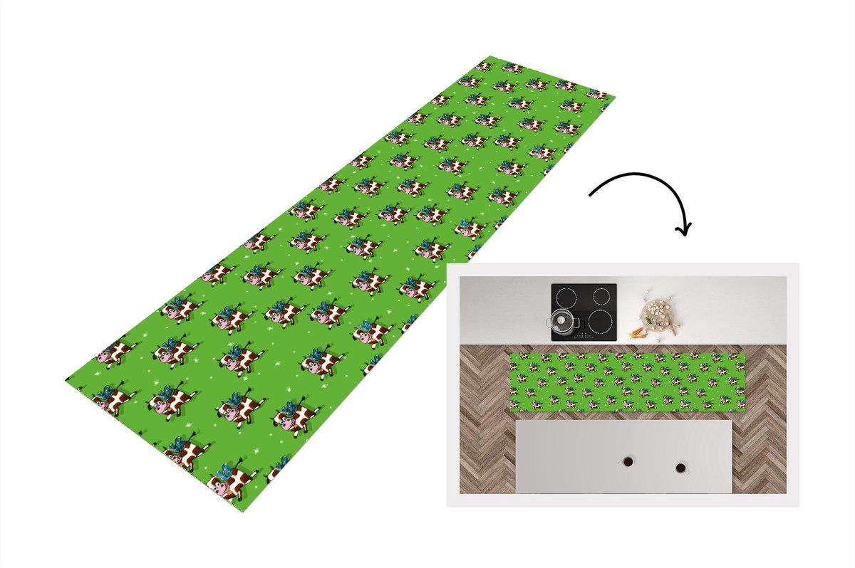 KitchenYeah Keukenloper - Loper keuken - Koe - Vleugels - Patronen - Kind - 240x60 cm - Keukenloper vinyl Multicolor