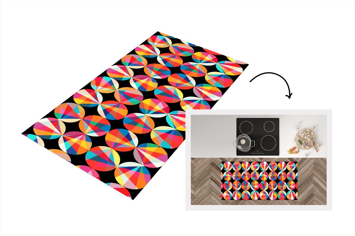 KitchenYeah Keukenloper - Loper keuken - Regenboog - Cirkels - Patronen - 120x60 cm - Keukenloper vinyl Multicolor