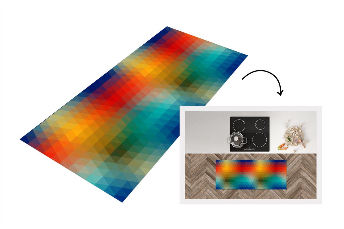 KitchenYeah Keukenloper - Loper keuken - Design - Retro - Patronen - Pixel - 120x50 cm - Keukenloper vinyl Multicolor