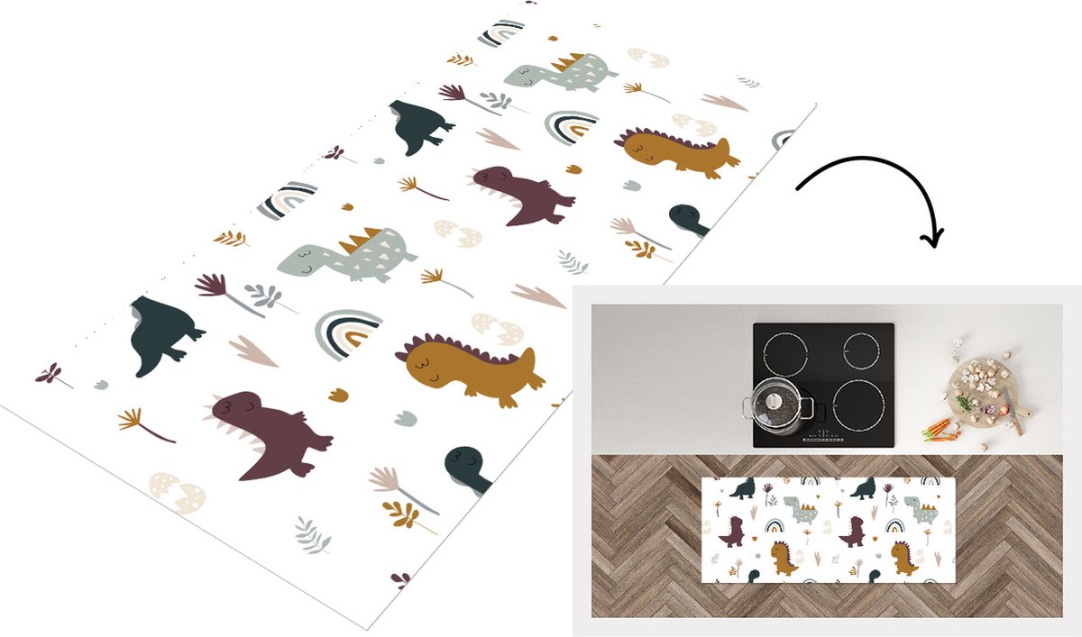 KitchenYeah Keukenloper - Loper keuken - Patronen - Jongens - Dino - Keukenloper vinyl Multicolor