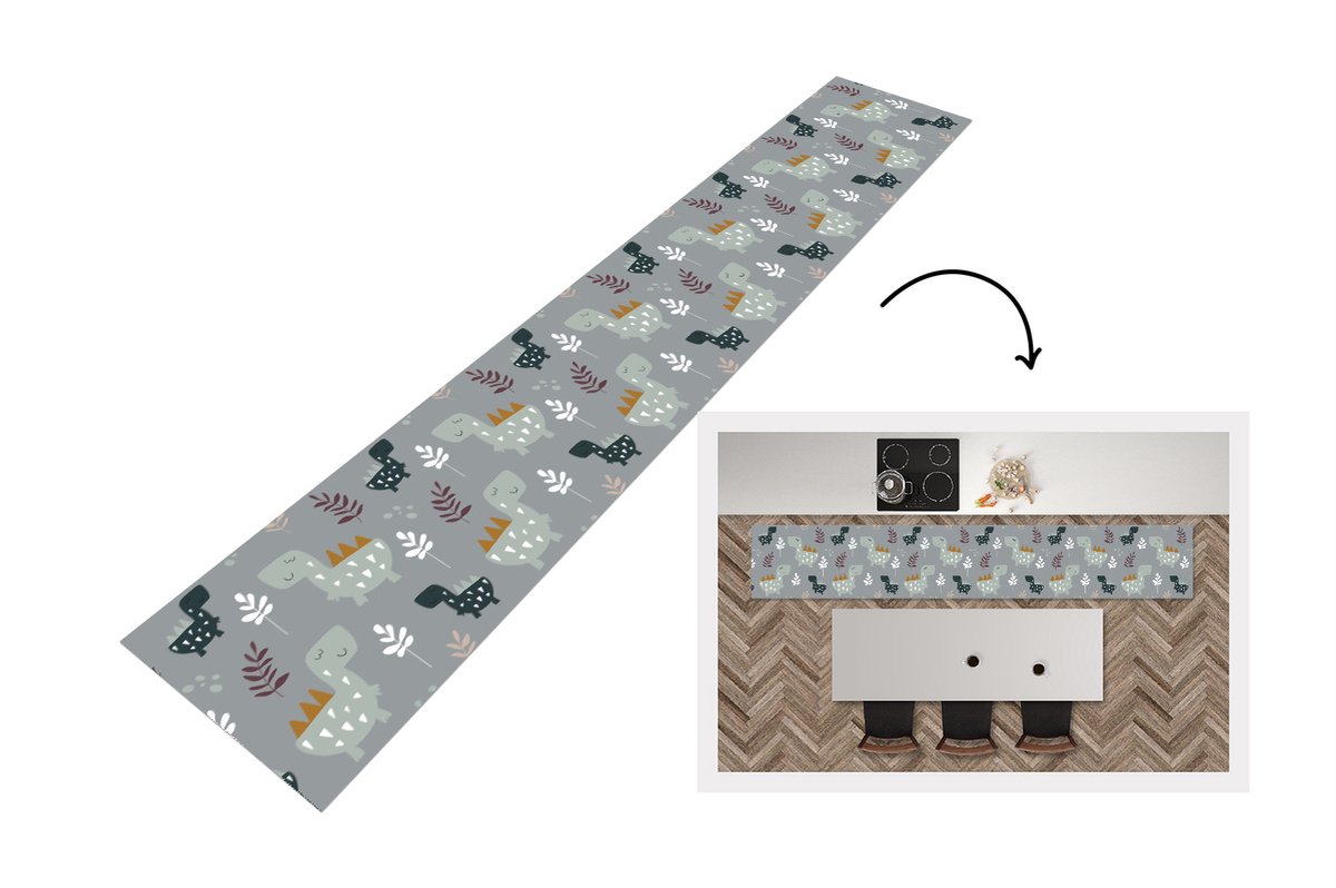 KitchenYeah Keukenloper - Loper keuken - Patronen - Jongens - Kinderen - Dinosaurus - Keukenloper vinyl multicolor, foto 3