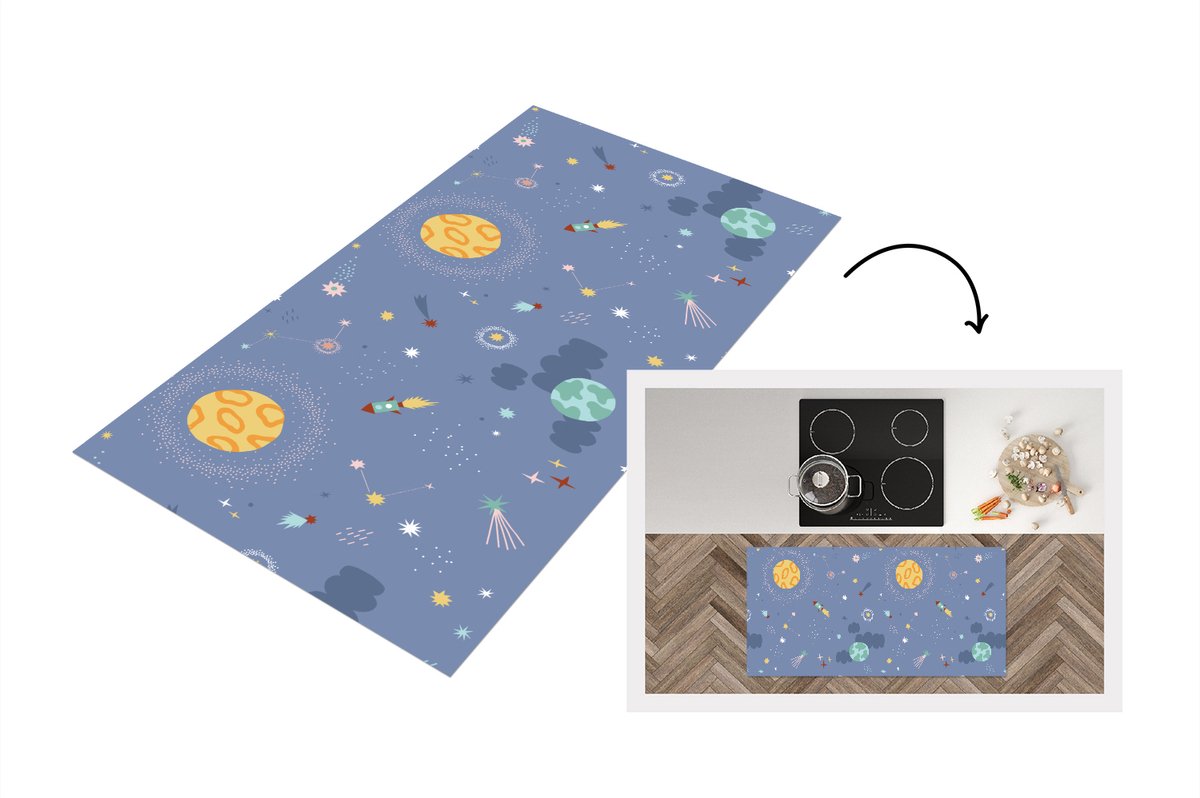 KitchenYeah Keukenloper - Loper keuken - Patroon - Jongens - Kinderen - Ruimte - Keukenloper vinyl multicolor, foto 4