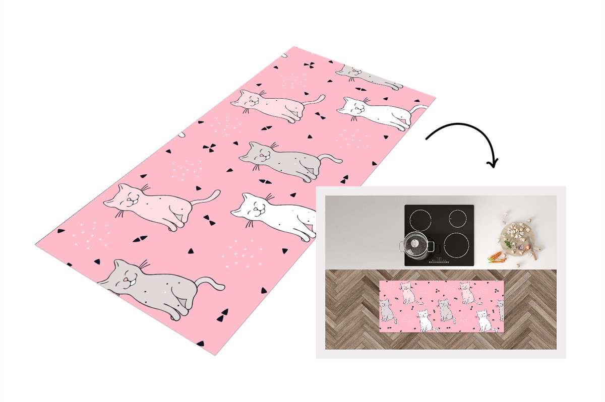 KitchenYeah Keukenloper - Loper keuken - Kat - Huisdieren - Meisje - Design - 120x50 cm - Keukenloper vinyl Multicolor
